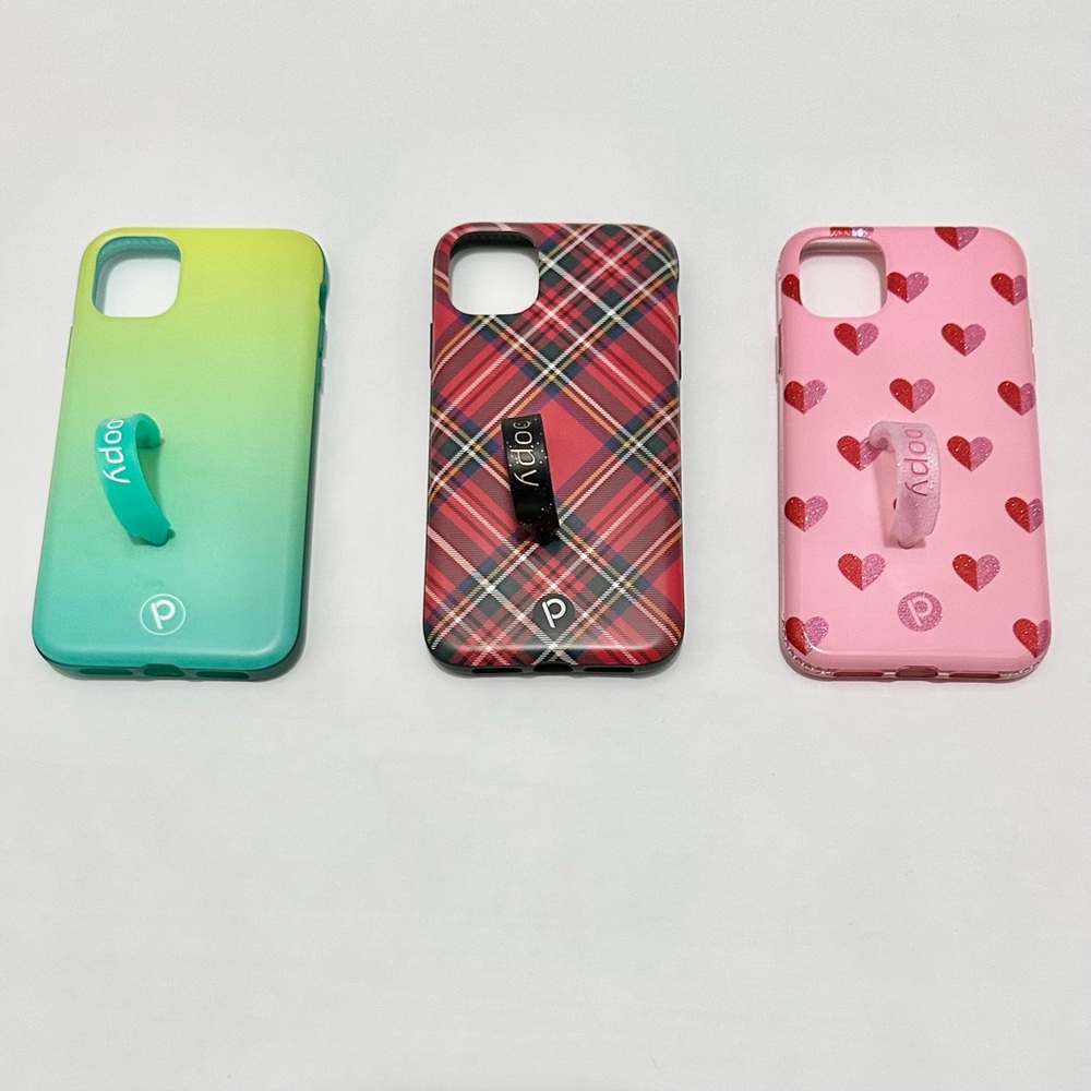 3 Loopy Yellow Green, Red Plaid, & Pink Heart Phone Cases New for iPhone 11/XR